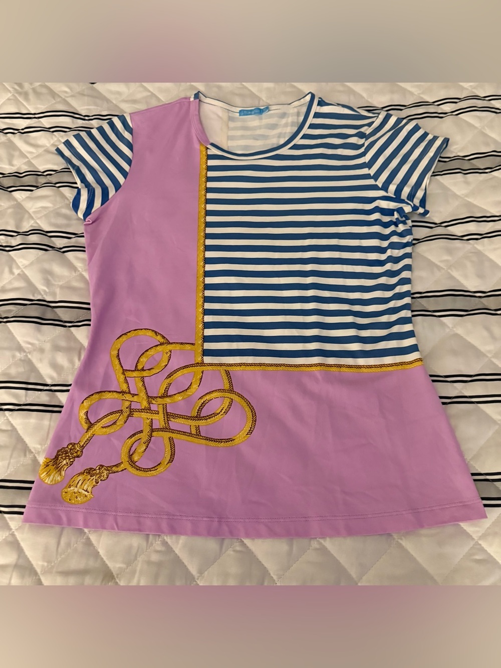 J. McLaughlin Top Catalina Cloth Crew Neck Stripe ColorBlock Blouse Tee Shirt XS